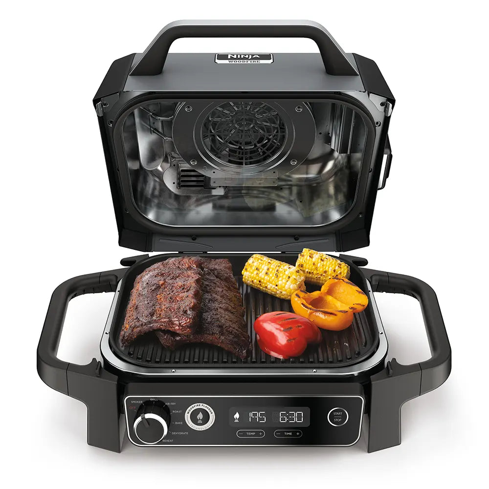 Ninja OG701EU Woodfire Elektromos BBQ, Grill, Air fryer & Füstölő, kültéri, 28cm x 38cm