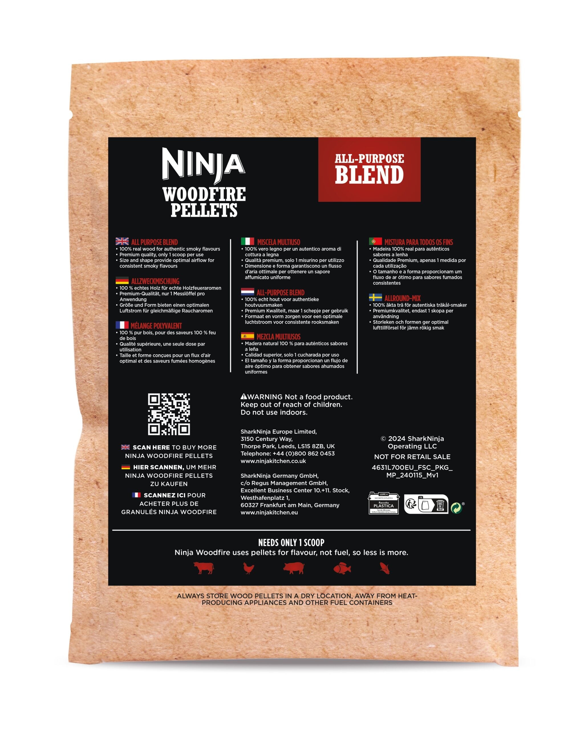 Ninja Ninja Woodfire Pellet, cseresznye, juhar és tölgy keverék, 900g (20 sütéshez)