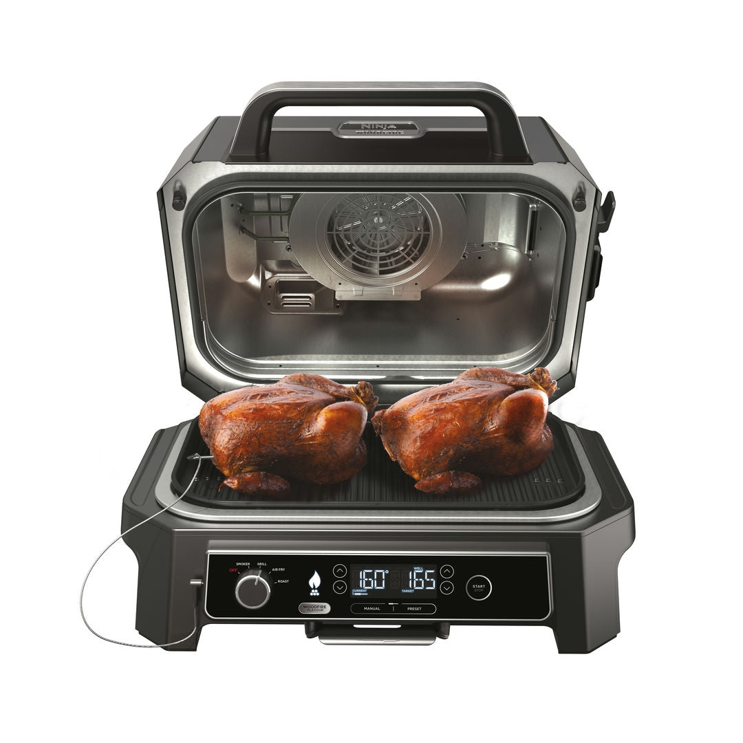 Ninja OG850EU Woodfire Pro XL, Elektromos BBQ, Grill, Air fryer & Füstölő, kültéri, 45cm x 31cm