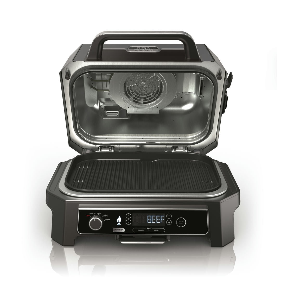 Ninja OG850EU Woodfire Pro XL, Elektromos BBQ, Grill, Air fryer & Füstölő, kültéri, 45cm x 31cm