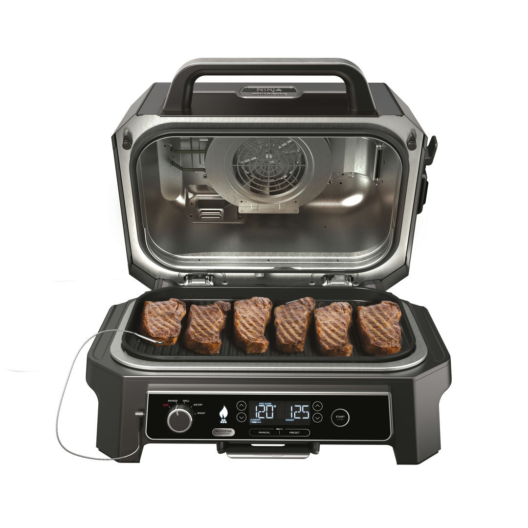 Ninja OG850EU Woodfire Pro XL, Elektromos BBQ, Grill, Air fryer & Füstölő, kültéri, 45cm x 31cm
