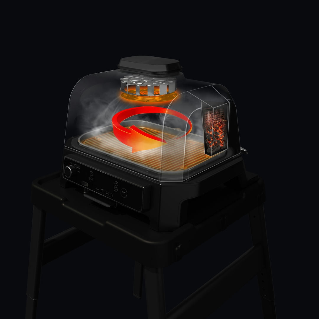 Ninja OG850EU Woodfire Pro XL, Elektromos BBQ, Grill, Air fryer & Füstölő, kültéri, 45cm x 31cm