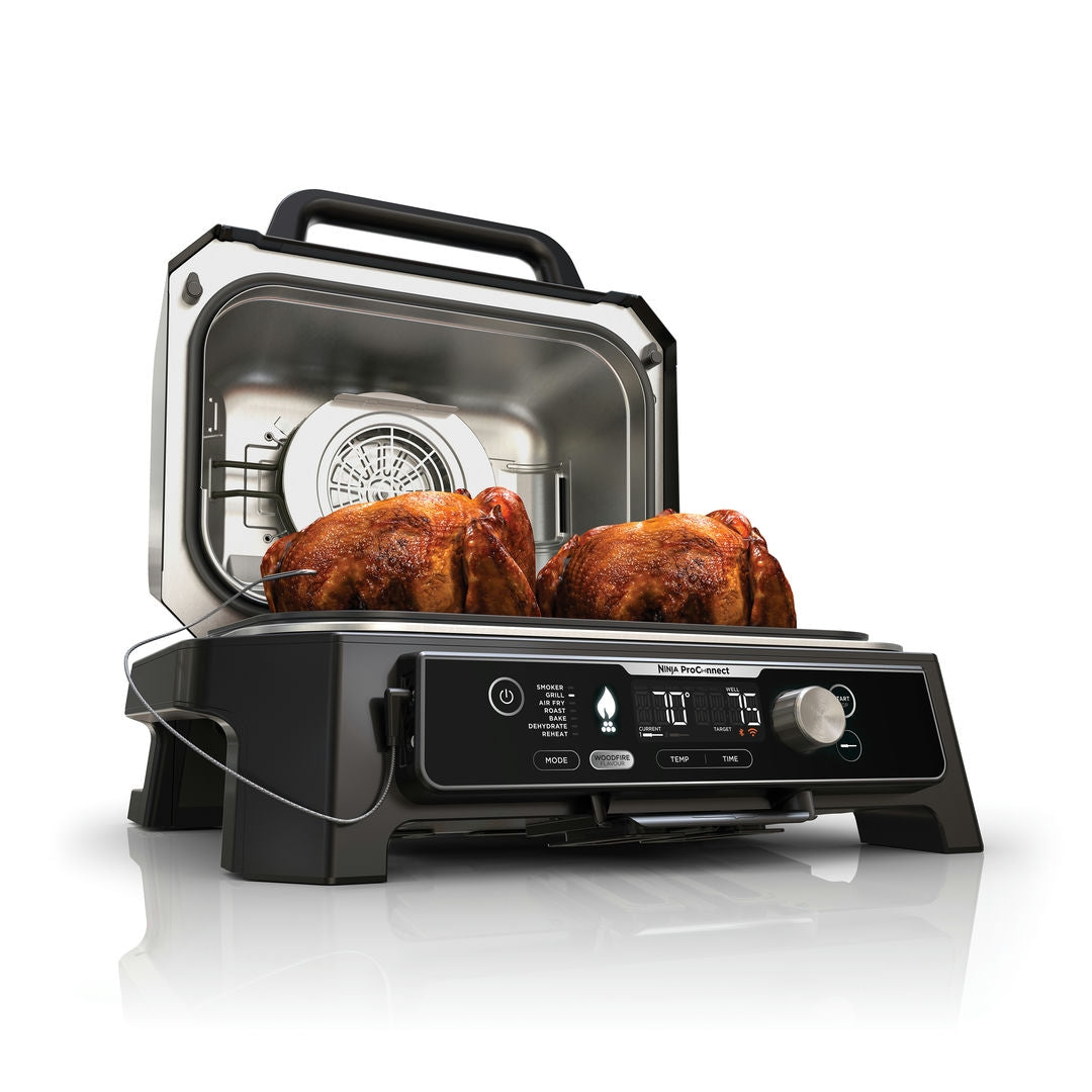 Ninja OG901EU Woodfire Pro Connect XL, Elektromos BBQ, Grill, Air fryer & Füstölő, kültéri, 45cm x 31cm