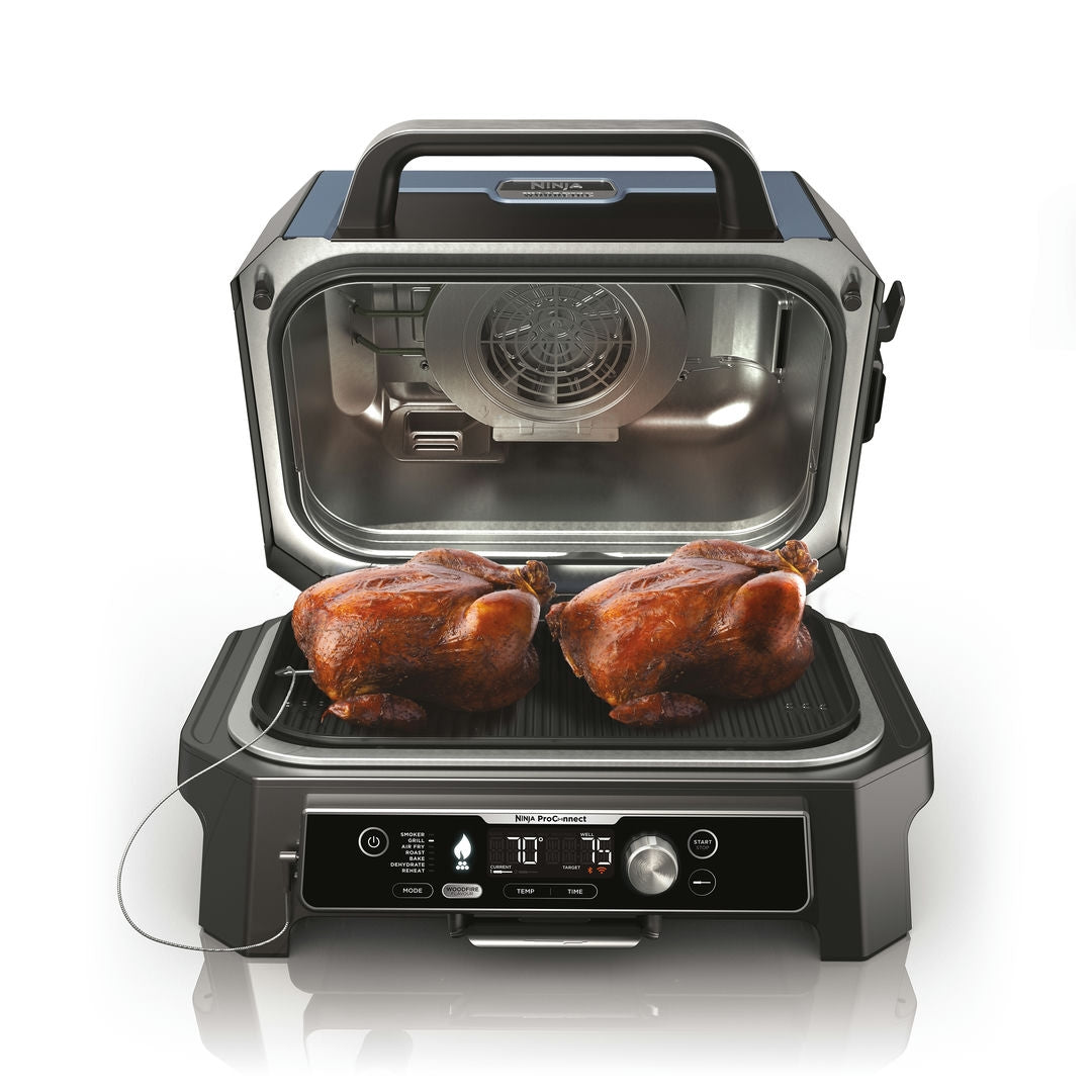 Ninja OG901EU Woodfire Pro Connect XL, Elektromos BBQ, Grill, Air fryer & Füstölő, kültéri, 45cm x 31cm