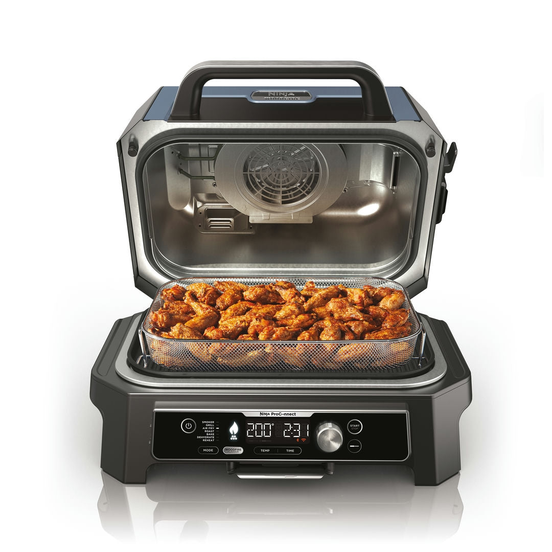 Ninja OG901EU Woodfire Pro Connect XL, Elektromos BBQ, Grill, Air fryer & Füstölő, kültéri, 45cm x 31cm