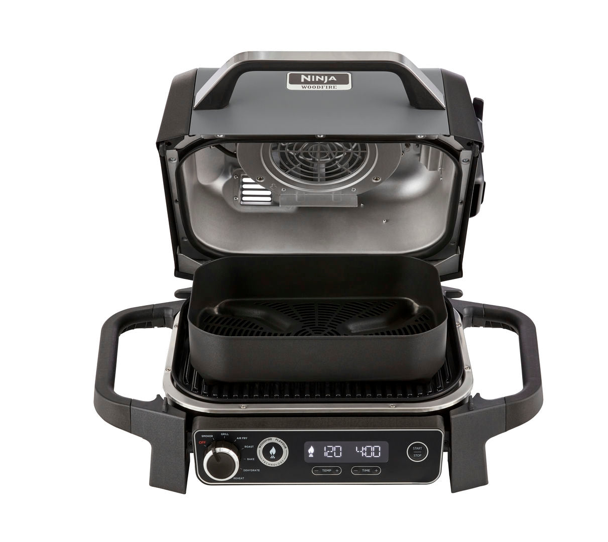 Ninja OG701EU Woodfire Elektromos BBQ, Grill, Air fryer & Füstölő, kültéri, 28cm x 38cm