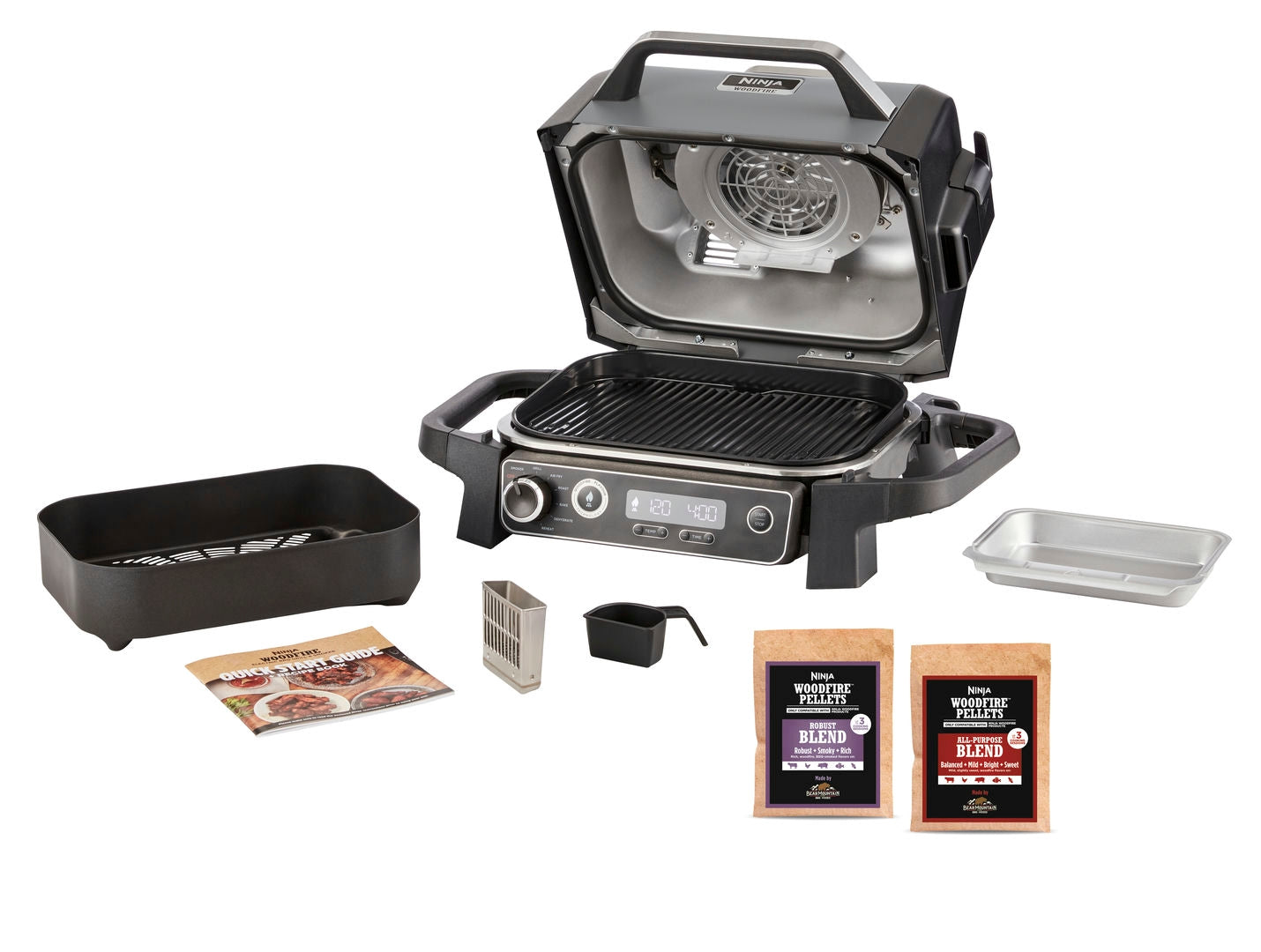 Ninja OG701EU Woodfire Elektromos BBQ, Grill, Air fryer & Füstölő, kültéri, 28cm x 38cm